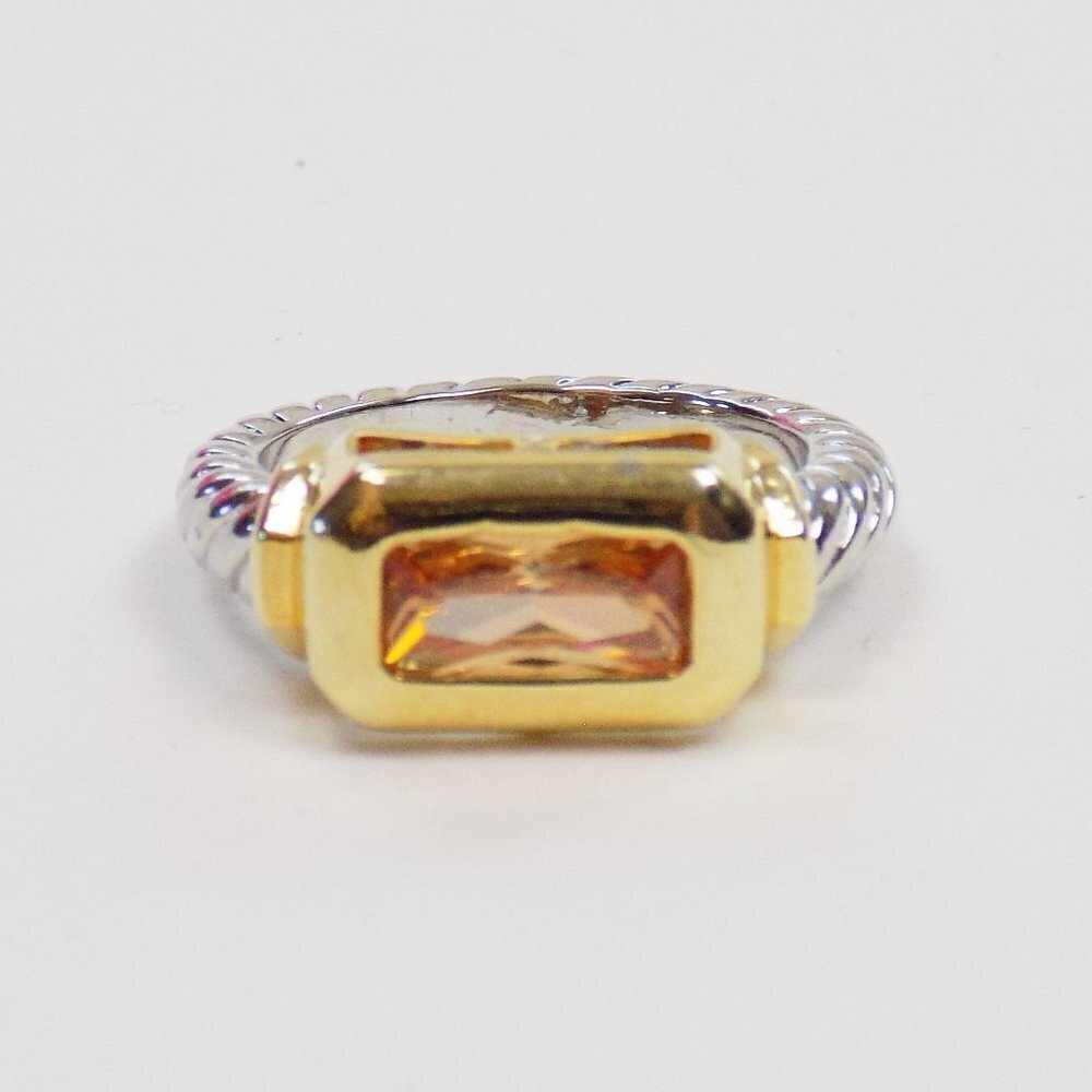 new with box citrine quartz crystal stone cubic zirconia ring silver and gold